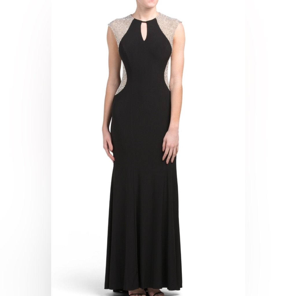 Elegant Black Maxi Dress With Silver Details